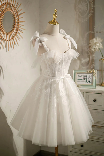 Vestido de fiesta de tul color champán con encaje hasta la rodilla, precioso vestido de fiesta de corte A TP886