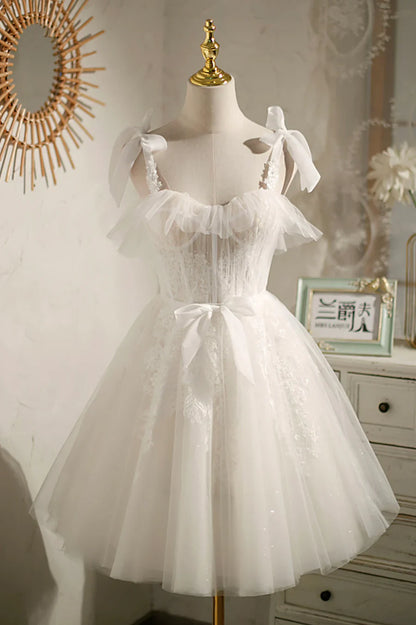Vestido de fiesta de tul color champán con encaje hasta la rodilla, precioso vestido de fiesta de corte A TP886