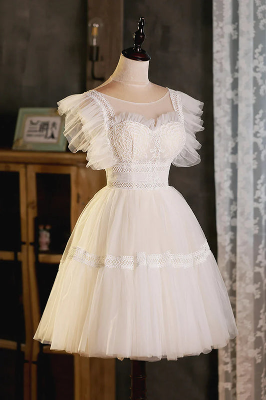 Cute Lace Short A-Line Prom Dress, Champagne Party Dress TP896