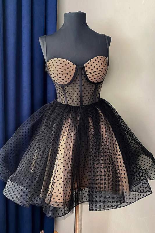 Cute Tulle Spaghetti Straps Short Homecoming Dress, A-Line Mini Party Dress TP899