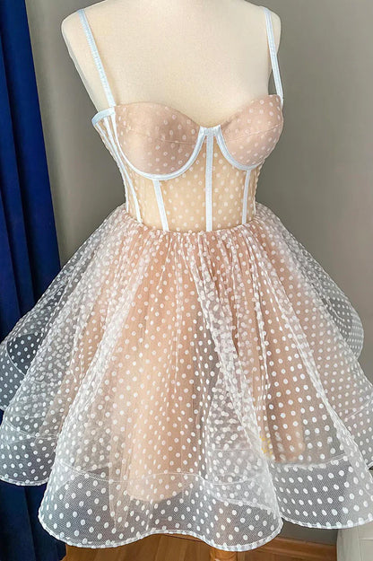 Cute Tulle Spaghetti Straps Short Homecoming Dress, A-Line Mini Party Dress TP899