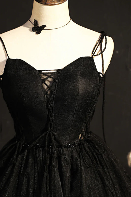 Black Tulle Short Prom Dress, Lovely A-Line Spaghetti Strap Party Dress TP901
