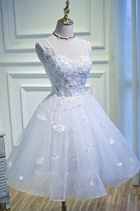 Vestido corto de fiesta de encaje blanco, minivestido de noche blanco TP909