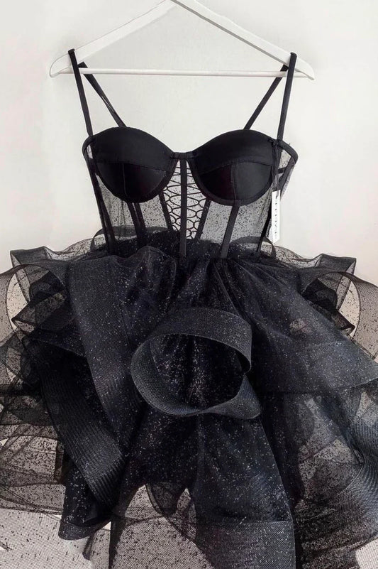 Black Tulle Short Prom Dresses, A-Line Mini Party Dresses TP910