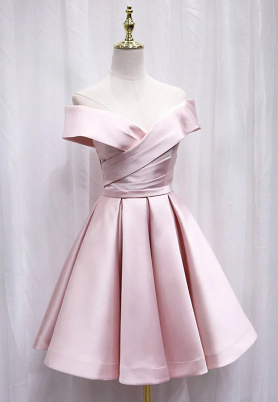 Vestido de fiesta corto de satén con hombros descubiertos y corte en A, minivestido de noche TP929