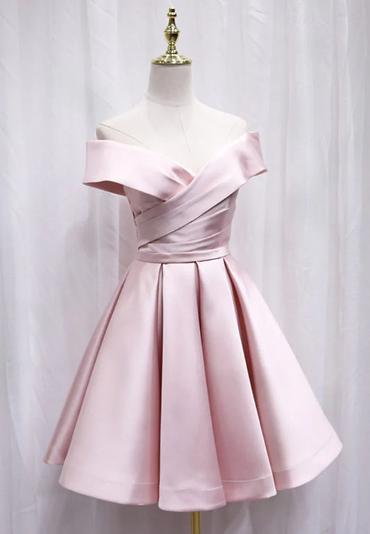 Vestido de fiesta corto de satén con hombros descubiertos y corte en A, minivestido de noche TP929