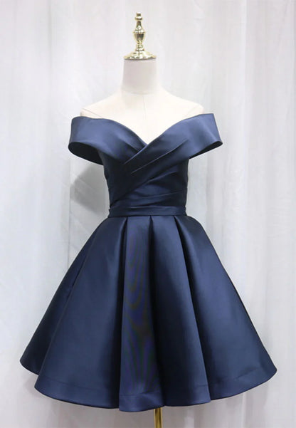 Vestido de fiesta corto de satén con hombros descubiertos y corte en A, minivestido de noche TP929