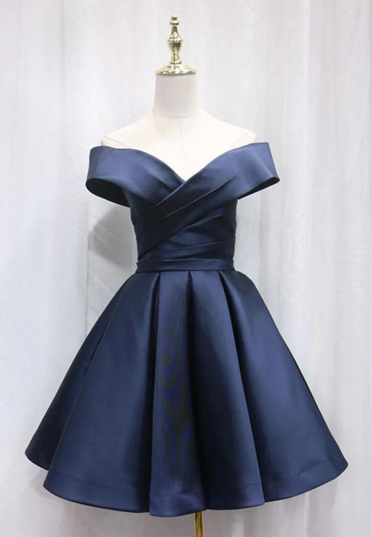Vestido de fiesta corto de satén con hombros descubiertos y corte en A, minivestido de noche TP929