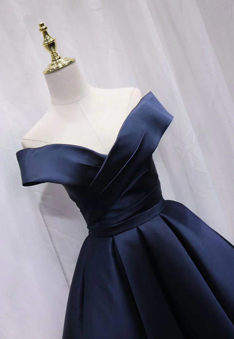Vestido de fiesta corto de satén con hombros descubiertos y corte en A, minivestido de noche TP929
