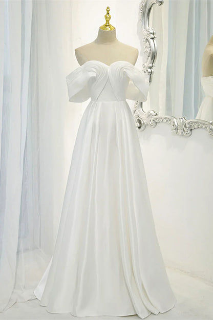 Vestido de fiesta largo de satén blanco, vestido de noche con hombros descubiertos TP957