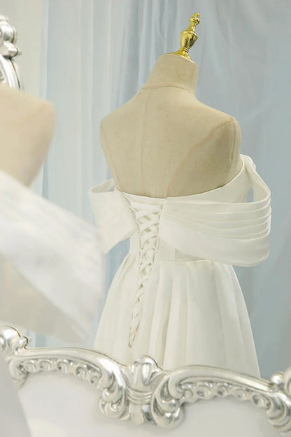 Vestido de fiesta largo de satén blanco, vestido de noche con hombros descubiertos TP957