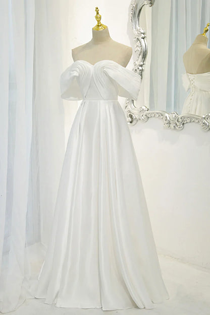 Vestido de fiesta largo de satén blanco, vestido de noche con hombros descubiertos TP957