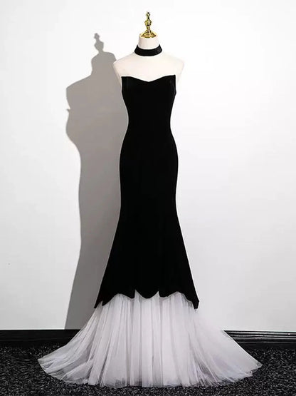 Black and White Mermaid Long Formal Dress Evening Dress, Black and White Prom Dress TP973