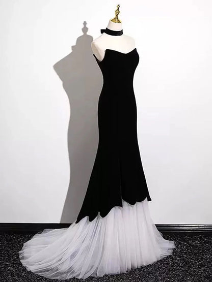Black and White Mermaid Long Formal Dress Evening Dress, Black and White Prom Dress TP973