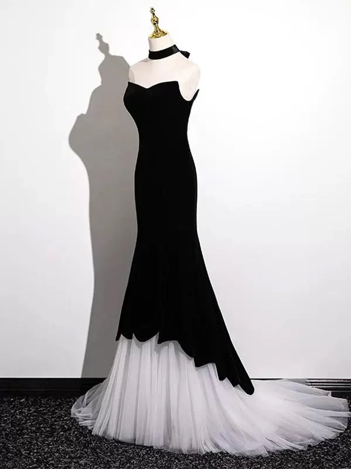 Black and White Mermaid Long Formal Dress Evening Dress, Black and White Prom Dress TP973