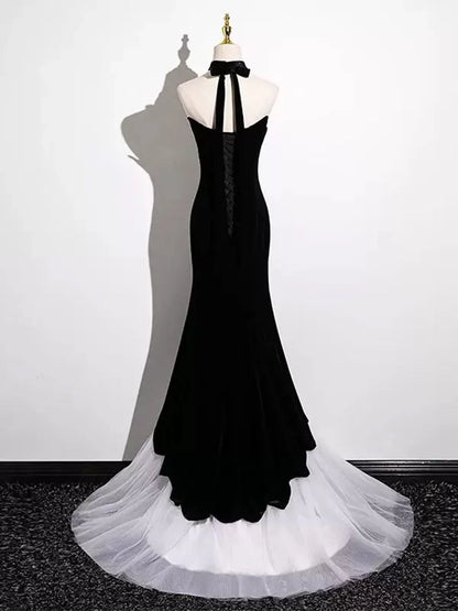 Black and White Mermaid Long Formal Dress Evening Dress, Black and White Prom Dress TP973