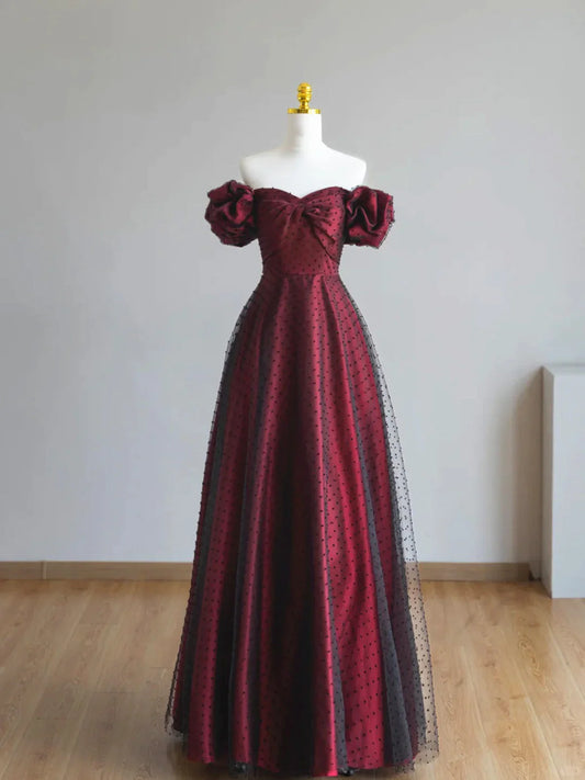Vestido de fiesta negro y rojo con escote en forma de A y hombros descubiertos, corte en forma de corazón, TP980