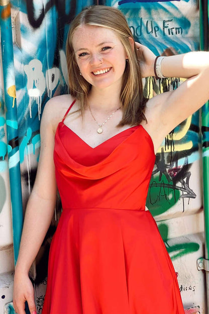 Vestido de fiesta de satén rosa neón con cordones y corte A, vestido de noche corto para fiesta