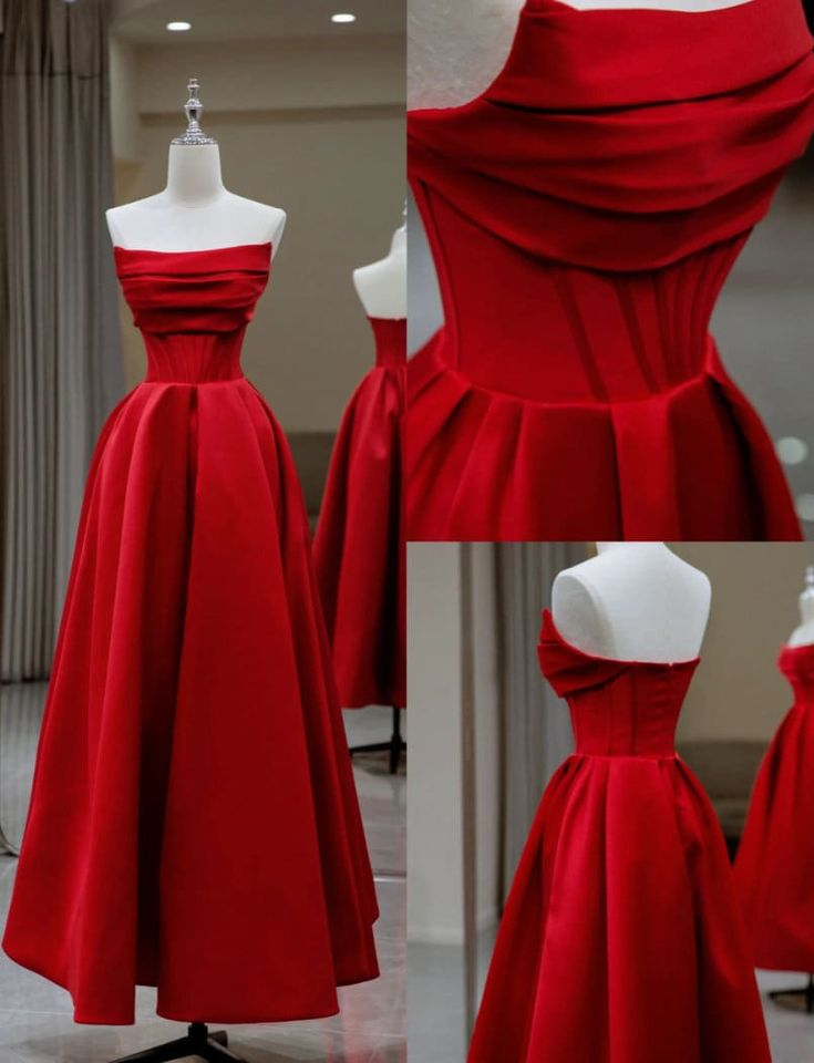 Elegante vestido de noche de satén rojo sin espalda, plisado, corte A, vestido de fiesta