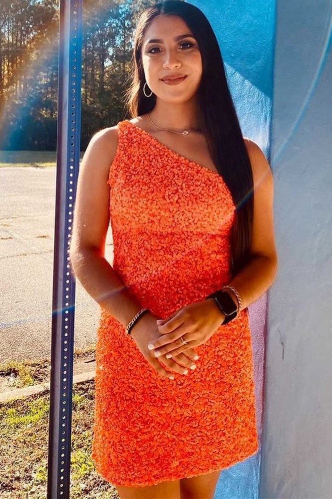One Shoulder Red Sequins Tight Party Dress,Cocktail Party Dresses