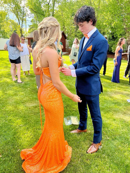 Vestidos de fiesta largos con lentejuelas de sirena naranja Vestidos elegantes