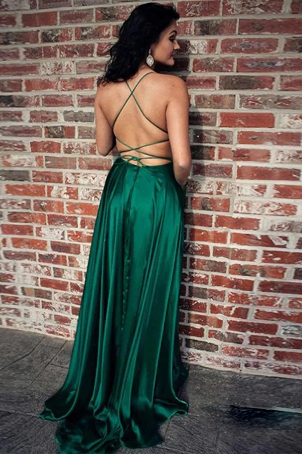 A Line Spaghetti Straps Long Satin Prom Dress With Slit,WP001