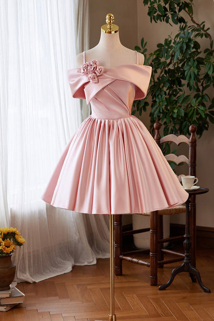 Pink Satin Long Prom Dress, Pink Off the Shoulder Homecoming Party Dress