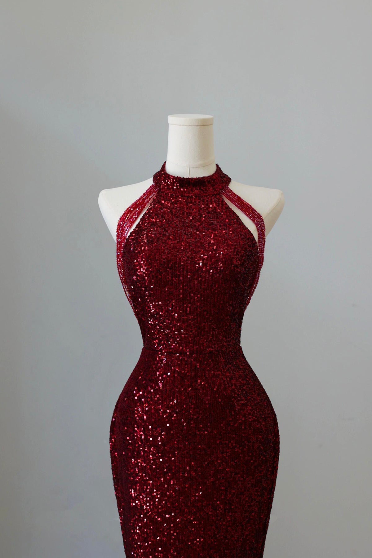 Burgundy Sequins Long Prom Dress, Mermaid Evening Party Dress
