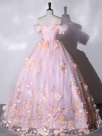 Impresionante vestido de fiesta con hombros descubiertos y estampado floral rosa, vestido de quinceañera.