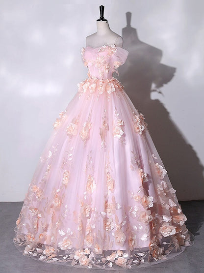 Impresionante vestido de fiesta con hombros descubiertos y estampado floral rosa, vestido de quinceañera.