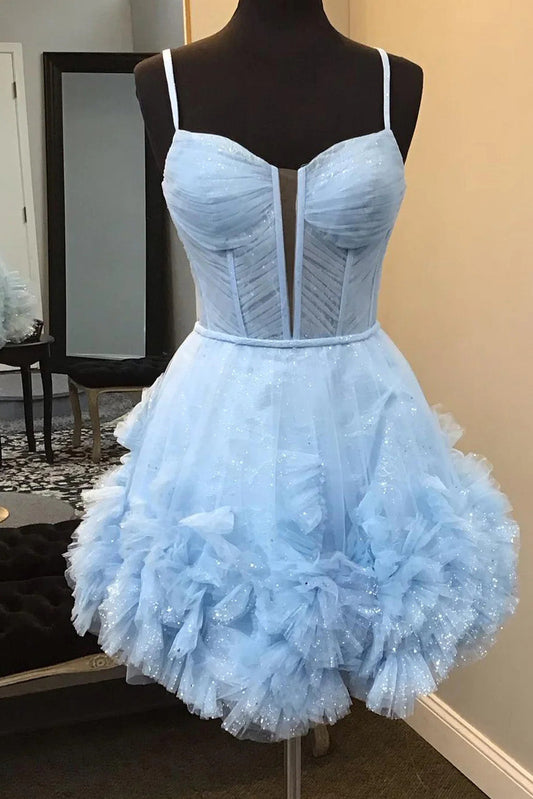 Sparkly A Line Corset Bodice Tulle Short Homecoming Dresses, Pink Sweet 16 Dress GM674