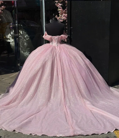 Vestidos de quinceañera con brillo rosa, vestido de fiesta para cumpleaños XV
