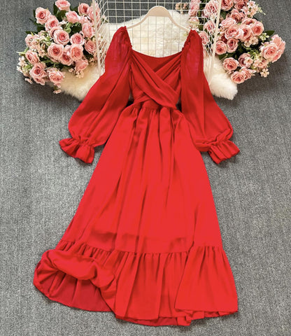A line chiffon long sleeve dress fashion dress 644