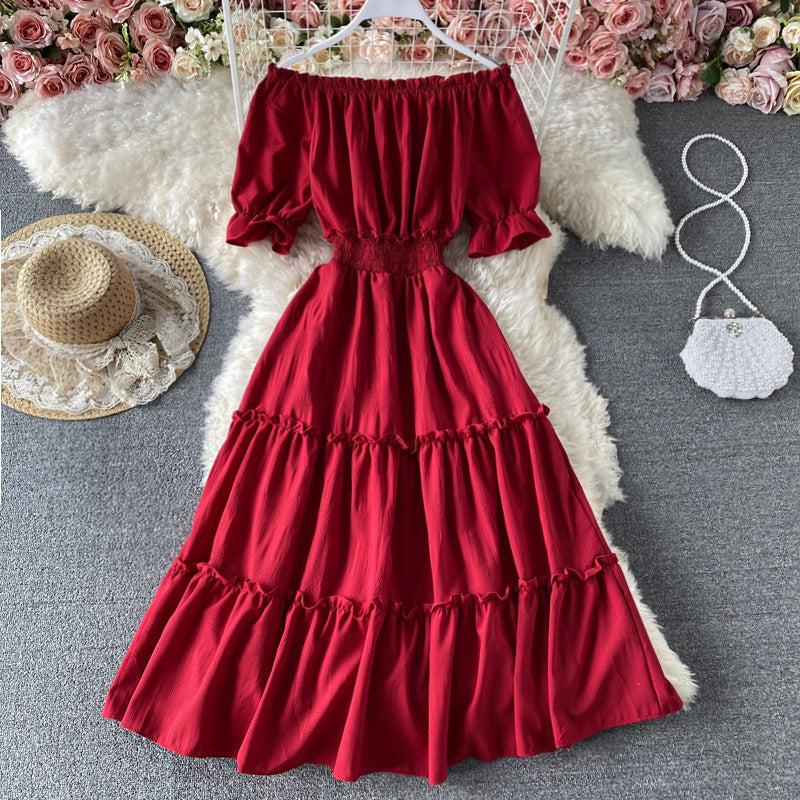 Cute A line off shoulder short dress fashion dress  590