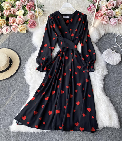 A line v neck long sleeve dress fashion drees  653