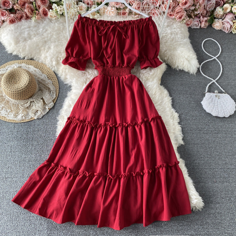 Cute A line off shoulder short dress fashion dress  590
