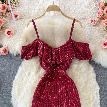 Cute sequins off shoulder dress fashion dress  469