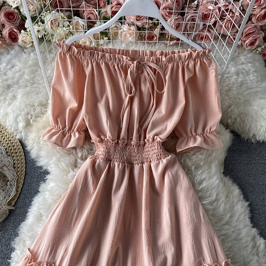 Cute A line off shoulder short dress fashion dress  590