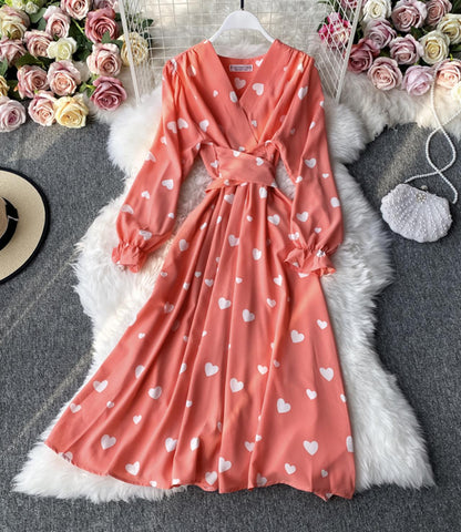 A line v neck long sleeve dress fashion drees  653