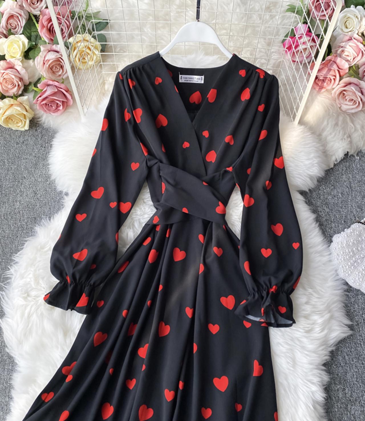 A line v neck long sleeve dress fashion drees  653