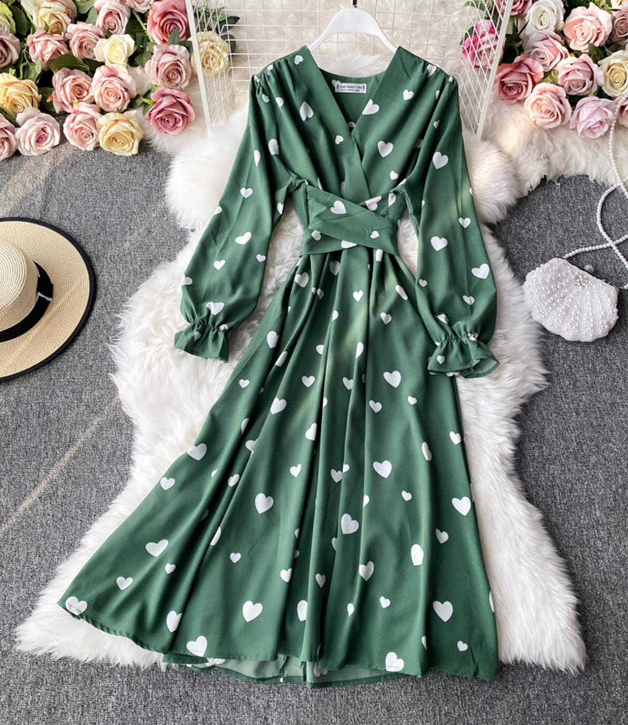 A line v neck long sleeve dress fashion drees  653