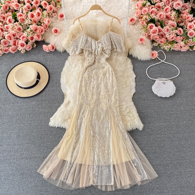 Cute sequins off shoulder dress fashion dress  469