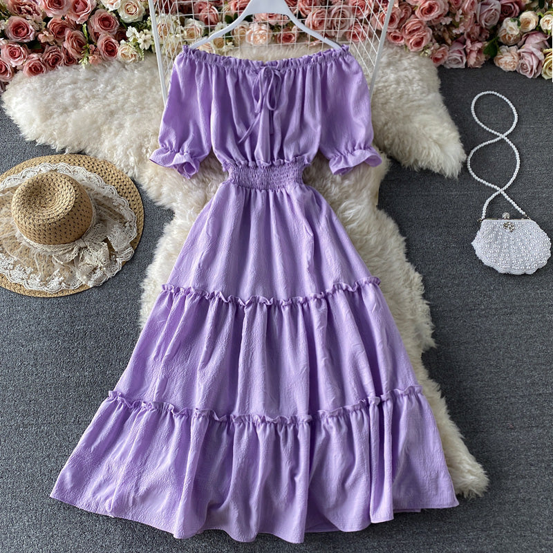 Cute A line off shoulder short dress fashion dress  590