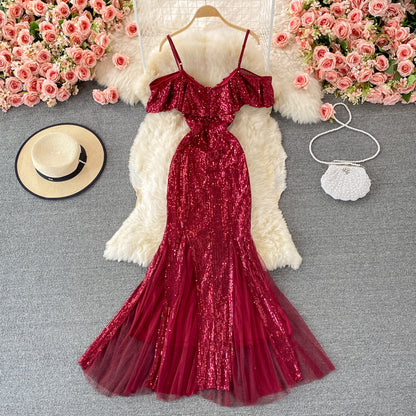 Cute sequins off shoulder dress fashion dress  469