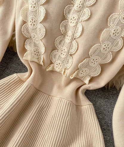 A line long sleeve lace sweater dress  198