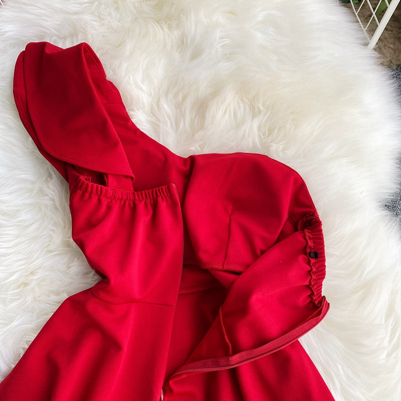 Off shoulder Hepburn lotus leaf dress  2732