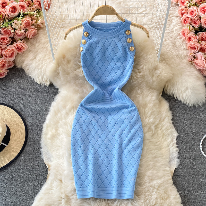 Knitted Halter off shoulder dress small sexy Hip Wrap Skirt  2722
