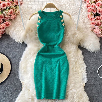 Knitted Halter off shoulder dress small sexy Hip Wrap Skirt  2722