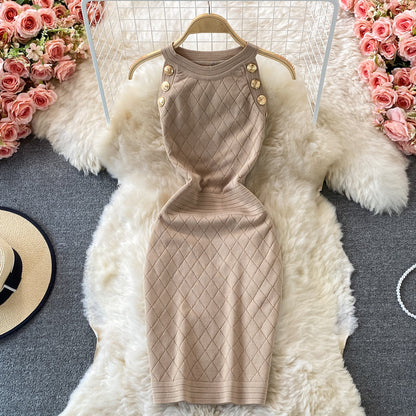 Knitted Halter off shoulder dress small sexy Hip Wrap Skirt  2722