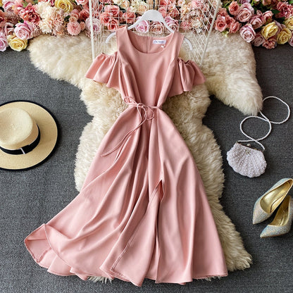 Slim waist, off shoulder, age reducing temperament, large swing skirt  3287